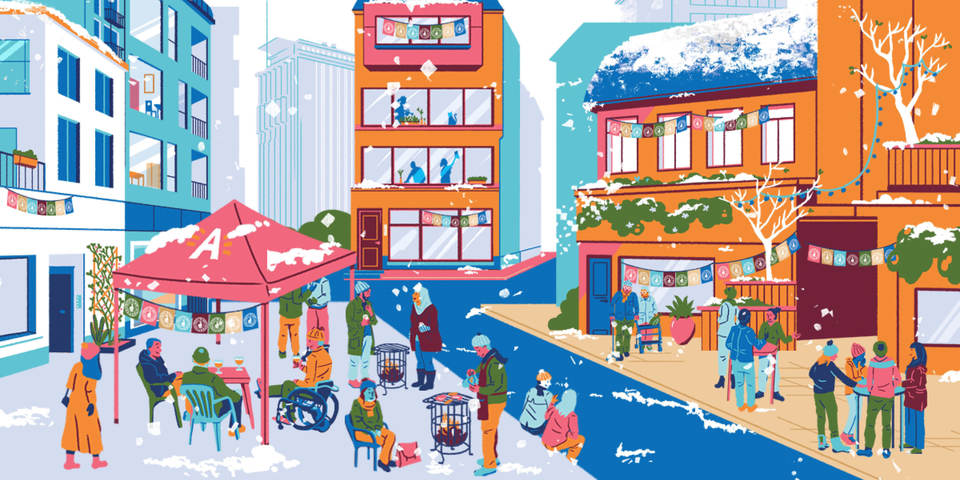 Winterfeestje in straat